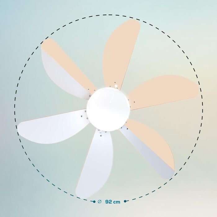 Стеляний вентилятор Cecotec EnergySilence Aero 350: 50 Вт, діаметр 81 см, лампа, 6 лопатей, 3 швидкості, функція зими, білий/дерев'яний