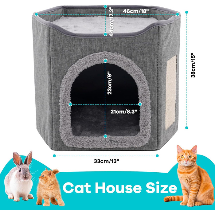 Кіт-будинок складаний великий для котів, кіт-печера з когтеточкою, 2-ярусне ліжко для котів, сірий