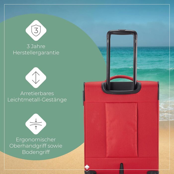 Travelite 4-Wheel Luggage Size L, Softshell, Chios Luggage Series with Expandable Accordion and Edge Protection, Trolley with Timeless Design, 78 cm, 90-97 Liters (Trolley Carry-on (55 cm), Red)