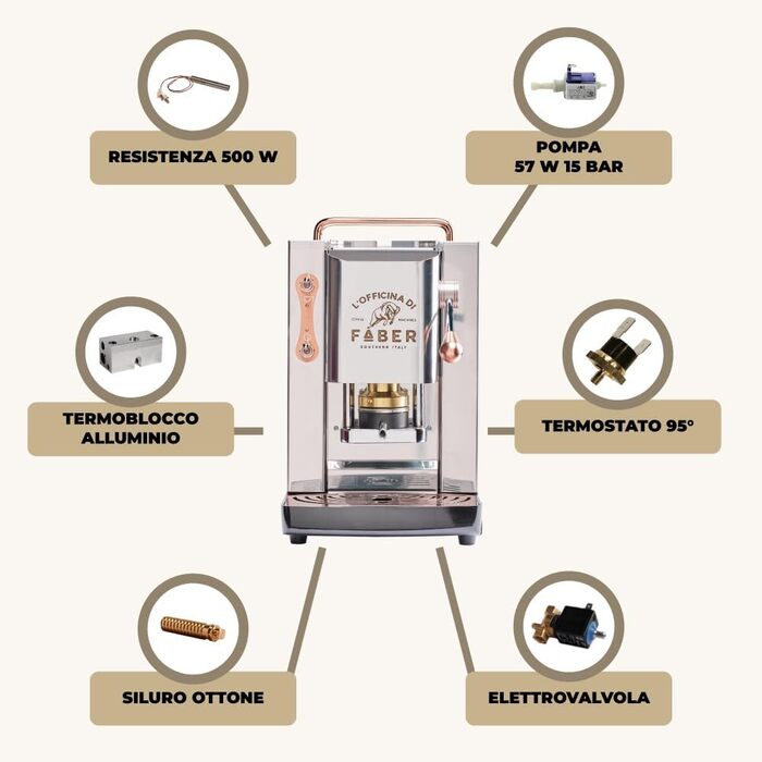 Кавова машина FABER Pro Deluxe для 44 мм ESE-подушечок, хромована, латунний прес, нержавіюча сталь