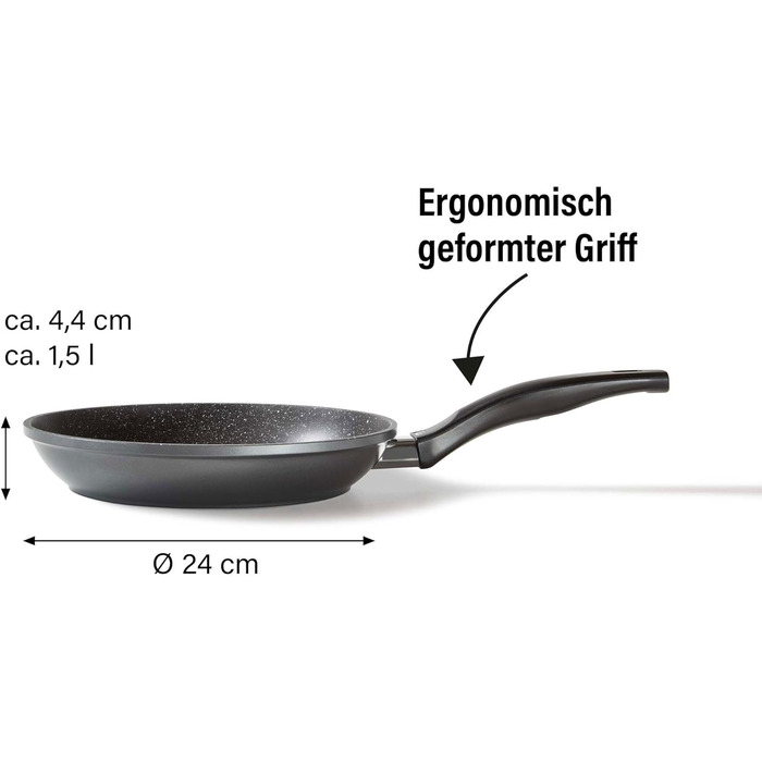 STONELINE Frying Pan - Induction-compatible pan with genuine stone particles coating, frying & universal pans made of aluminum cast, large pan (Grey, 24 cm)