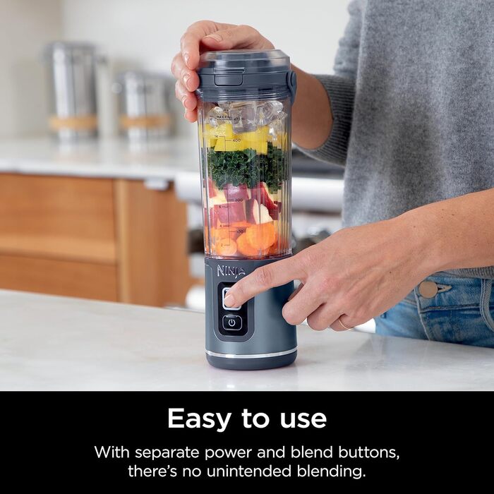 Ninja BC151WH Blast Portable Blender, cordless, 530 ml container, personal blender for shakes and smoothies, BPA-free, leak-proof lid and drinking spout, USB-C rechargeable, dishwasher-safe White/Opulent Garden