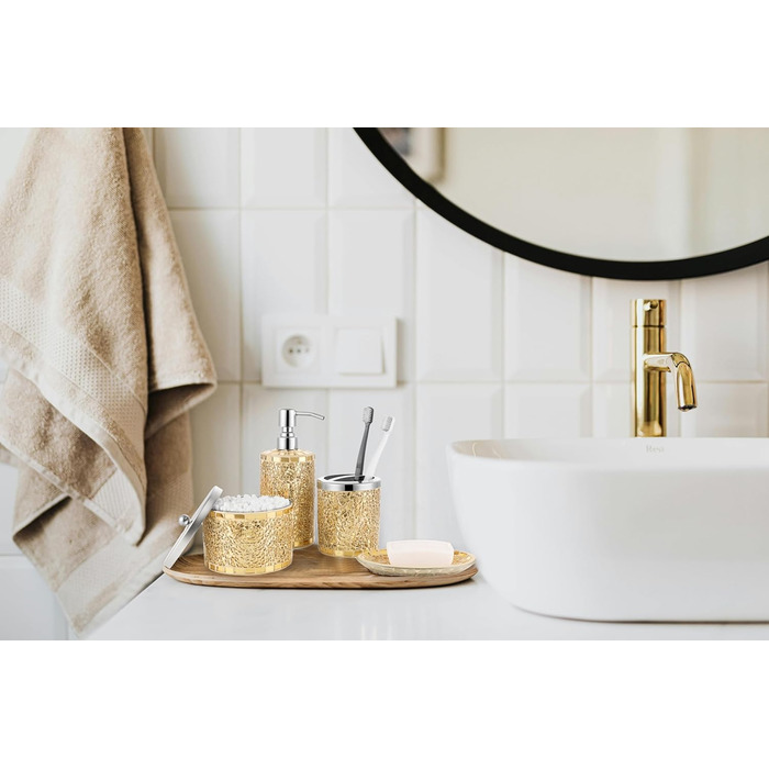 Набір аксесуарів для ванної кімнати, 4 шт., золотий, з дозатором мила, скляницями для ватних паличок, тримачем для зубних щіток та мильничкою