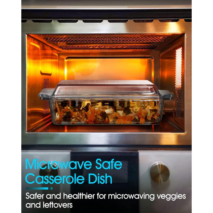 Прямокутна форма для запікання з кришкою, 2L, 24x20x6 см, скляна форма для лазаньї на 2 порції, для мікрохвильової печі та духовки