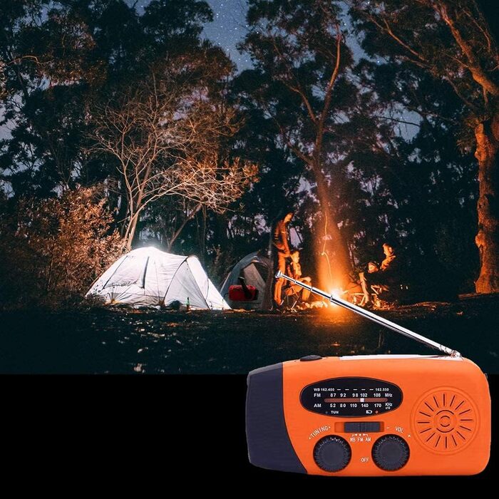 Радіо Solar Radio: портативне радіо з ручним приводом, динамо, AM/FM, 2000mAh Powerbank, ліхтарик LED, зарядка USB для мобільного телефону, для кемпінгу та відпочинку на природі, оранжевий колір