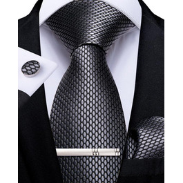 Набір краваток чоловічий DiBanGu з шовковими смугами та клітинкою, з нагрудною хустинкою, запонками та краватковою затискачем для весілля та офіційних заходів (сірий в клітинку)