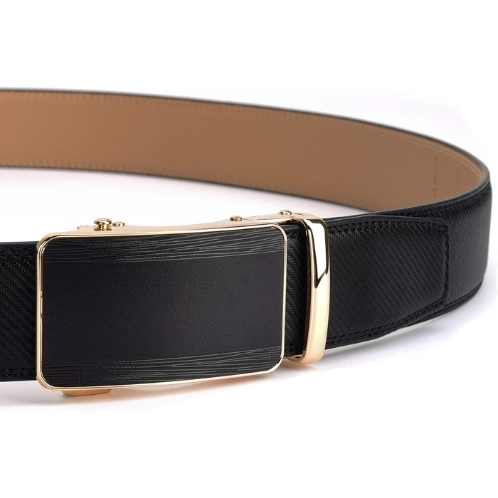 Чоловічий шкіряний ремінь з пряжкою-рачею, великий та тонкий, регульований 110 см/28'-36' розмір, золота пряжка + чорний ремінь