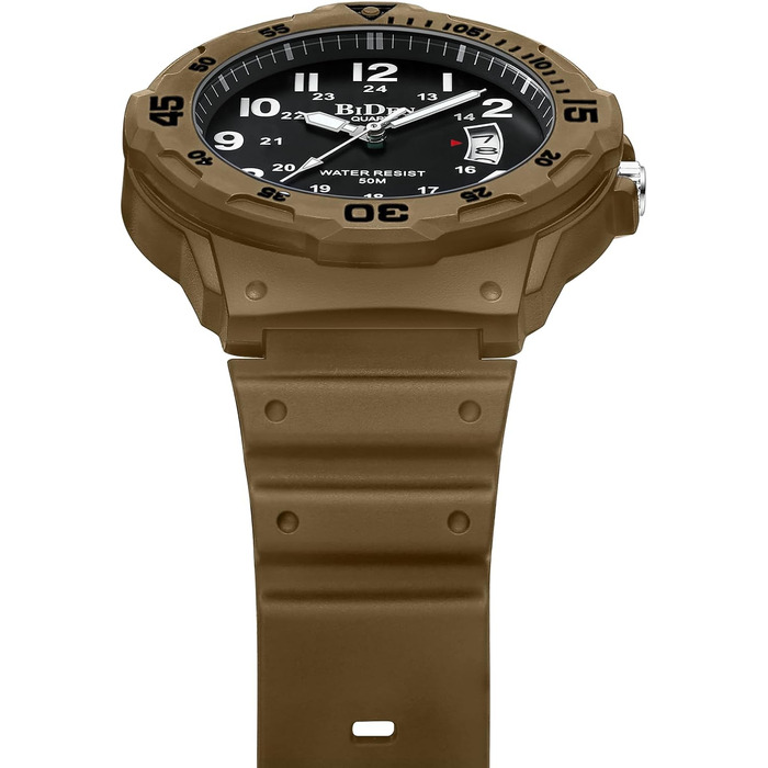HANPOSH чоловічий годинник: аналоговий кварцовий годинник для чоловіків з датою, водонепроникний 50M, стильний дизайн, силіконовий ремінець (06- Khaki Schwarz)