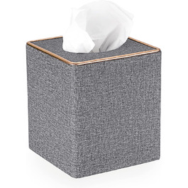 BTSKY Square Tissue Box Cover in Linen with Decorative Gold Line – Cube-Shaped Tissue Paper Holder, Tissue Storage, Organizer, Tissue Box Dispenser, Serviette Box, Gray