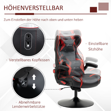 Vinsetto Adjustable Gaming Chair with Rocking Function, Ergonomic, Speakers, Lumbar and Headrest Support, Faux Leather