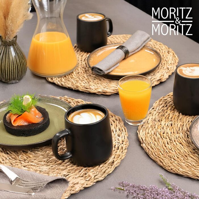 Набір кавових чашок Moritz & Moritz VIDA, 6 шт., чорний колір, 380 мл, з ручкою, з високоякісного порцеляну