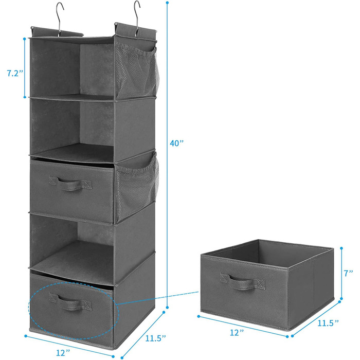 Органайзер для шафи MAX Houser з 5 полицями, навісний, економія місця, з 4 кишенями збоку, складний, бежевий