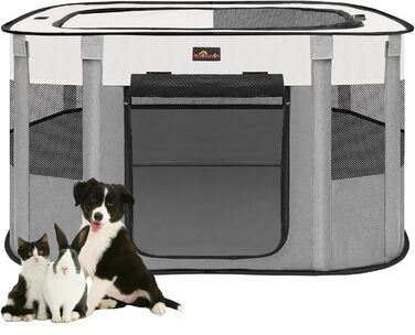 Клітка-загон для собак та котів Aivituvin, сіра, розмір M. Портативна, складана, для подорожей та дому