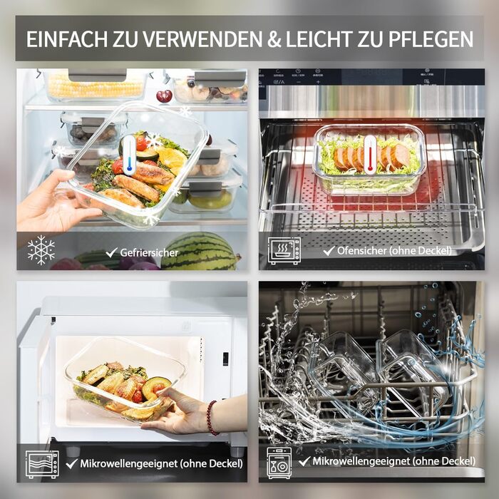 Набір контейнерів для зберігання продуктів Glas, 18 шт. (9 контейнерів, 9 кришок) - безпечні для миття в посудомийній машині, мікрохвильовій печі та морозильній камері, без BPA, сірий