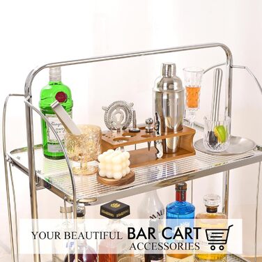 Cocktail Shaker Set with Bamboo Stand & Recipe Book - 750ml Stainless Steel Bar Set with 17-Piece Cocktail Mixing Kit - Bartender Gift for Women