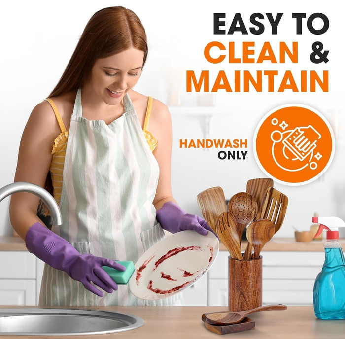 Набір дерев'яних ложок для приготування їжі (9 шт.) з підставкою - дерев'яні лопатки, ложки, половники