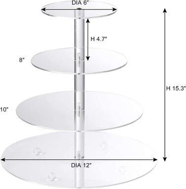 Підставка для тортів на 4 яруси, кругла, з акрилу, 30.5 см - для вечірок, свят, днів народжень