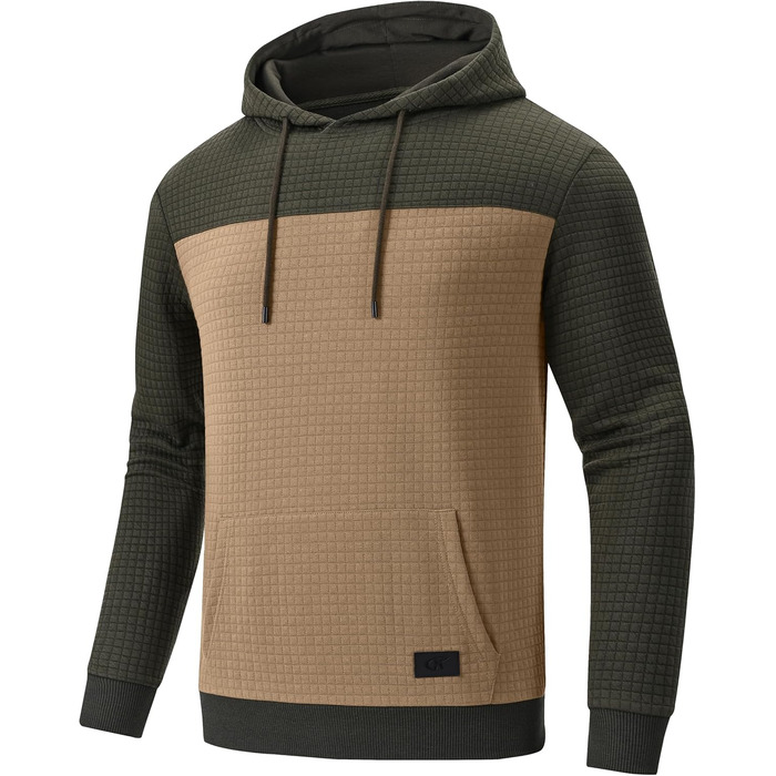 Чоловічий худі YuKaiChen з принтом у стилі пачуворк, джгут, капюшон, з кишенями, армійсько-зелений/хакі (XXL, армійсько-зелений/хакі)