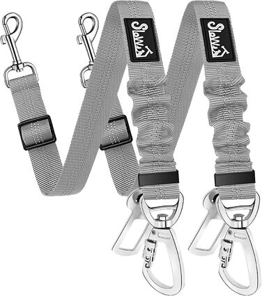 Автогурт для собак у машину: 2 шт., безпечний ремінь з амортизацією, універсальний кріплення для подорожей (сірий)