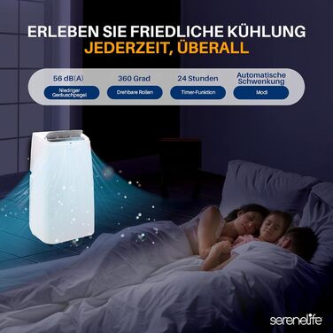 Мобільний кондиціонер SereneLife 9000 BTU (12000 BTU EU) – 3-в-1: кондиціонер, вентилятор, осушувач повітря. Для приміщень до 42 м², білий