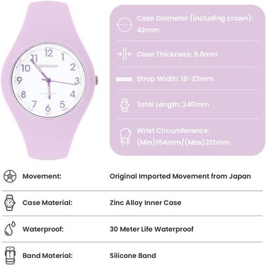 Жіночий годинник: аналоговий кварцовий годинник з силіконовим ремінцем. Спортивний годинник для студентів та дорослих (фіолетовий)