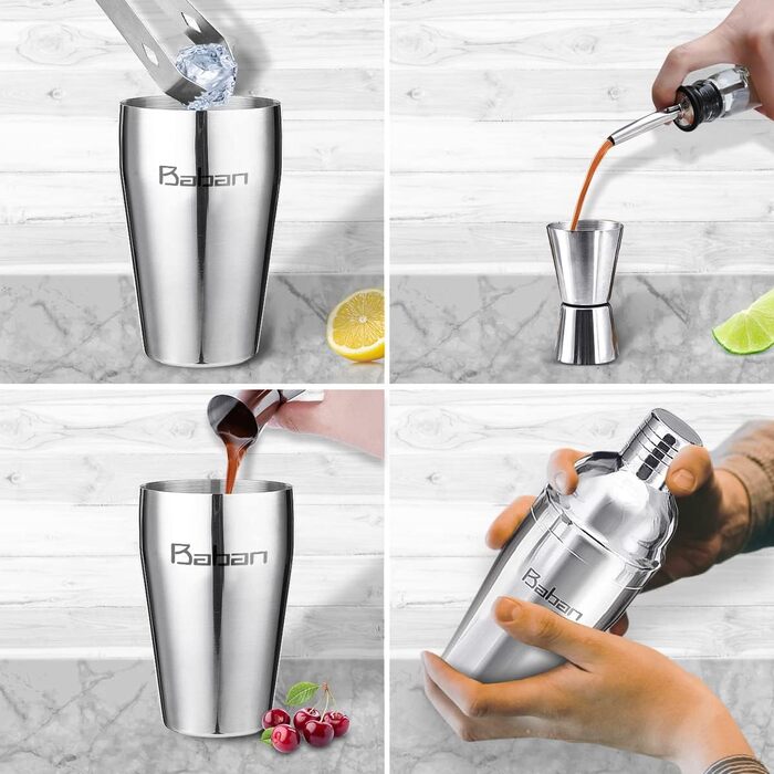Набір для коктейлів Baban Edelstahl, 10 предметів: шейкер, підставка з бамбука, мірний стакан, барна ложка, 750 мл. Подарунок для дому або бару