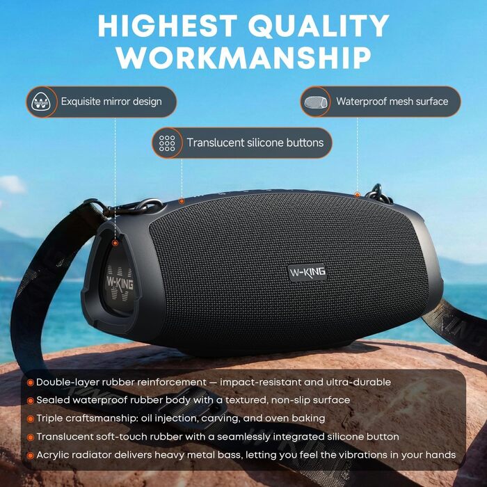 W-KING Bluetooth колонка 120W: Водонепроникна портативна колонка для вечірок з глибоким басом, TF/AUX/EQ, до 42 годин