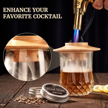 Набір для копчення віскі – Old Fashioned Cocktail Geschenkset: 6 дерев'яних чіпсів, 4 гранітні камені, запальничка та аксесуари для любителів віскі та коктейлів (без бутану), класичний набір