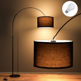 Торшер арковий Modlicht Jasmin I з LED E27, чорний тканинний абажур 33 см, педальний вимикач, вінтажний, для вітальні та спальні