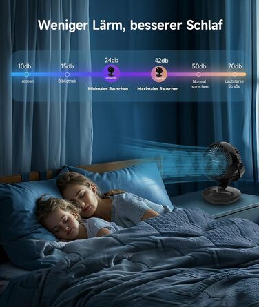 WOWDSGN Вентилятор для дому: тихий настільний циркулятор повітря 24dB, 3 швидкості, 100°/80° осциляція, чорний Xd-1586fc