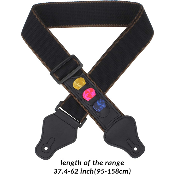 Гітарний ремінь Dreamtop: регульований ремінь для акустичної та електрогітари, басу з шкіряними кінцями, фіксаторами та набором медіаторів (16 шт.)