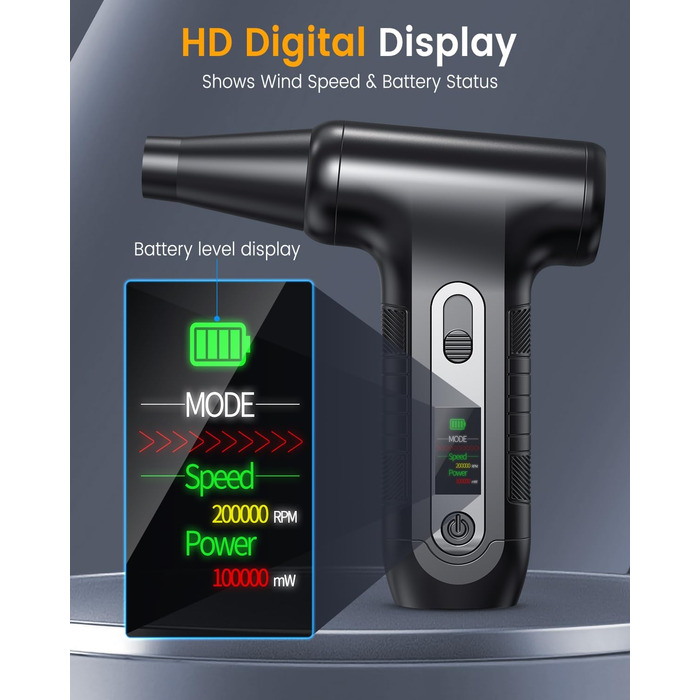 Електричний пилосос для повітря з HD-дисплеєм - Air Duster 200000 RPM з LED-підсвічуванням, міні-пилосос на акумуляторі, спрей стисненого повітря для чищення ПК, повітряний пилосос для клавіатури, дому, авто, W06 (чорний)