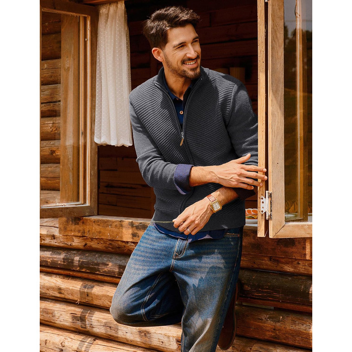 Кардиган чоловічий PJ PAUL JONES з блискавкою та стійким коміром, грубий трикотаж, XL, темно-сірий