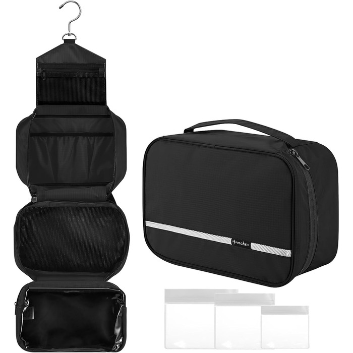 Чоловіча/Жіноча Туалетна Сумка для Подорожей з 4 Відсіками, Велика Місткість, Органайзер для Косметики, Чорний Колір