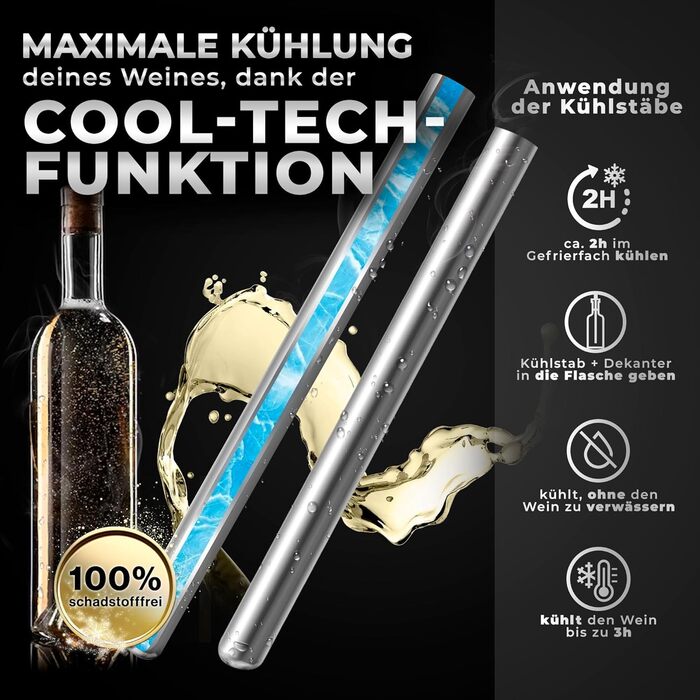 One Decision Deluxe Wine Cooling Rod 6-in-1 Set | Includes 2 Lengths Stainless Steel | Wine Cooler Rod + Vacuum Pump + Pourer | Gift Ideas for Women, Gifts for Men
