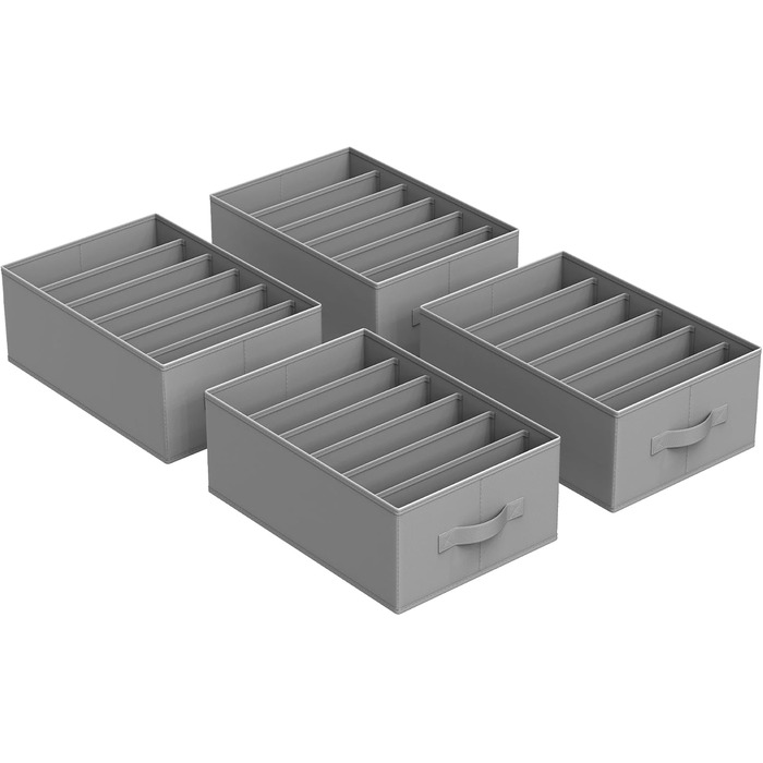 SONGMICS Set of 4 Drawer Organizers, 6 Compartments, Closet Organizer, Foldable, Clothes Organizer, 16.3 x 12.1 x 7 inches, for Pants, Clothing, Dove Gray, URUS009G04
