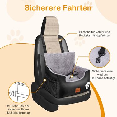 Pet Car Seat for 2 Small Dogs - Washable & Adjustable, 55x30x30cm