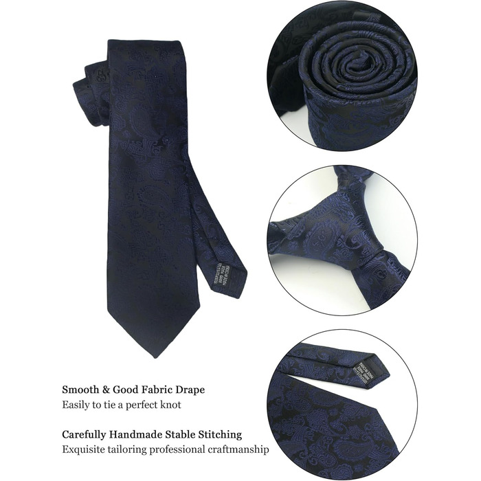 Набір краваток з квітковим візерунком Paisley для чоловіків: краватка, нагрудна хустинка, затискачі для краваток, затискачі для краваток, запонки. Подарунковий набір, темно-синій