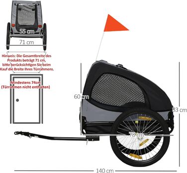 Причіп для собак PawHut, складаний велосипедний причіп для собак, чорний, 140 x 71 x 83 см