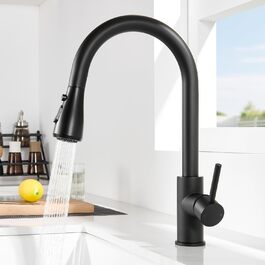 Кран кухонний CECIPA з 3 режимами, висувний, поворотний 360°, з високим виливом, з нержавіючої сталі, чорний