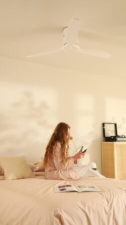 Вентилятор стельовий WINDCALM M з ABS корпусом, темне дерево (оптика), Wi-Fi, пульт, 40W, Ø132cm, 6 швидкостей, таймер, DC-двигун, літо/зима, без освітлення, білий