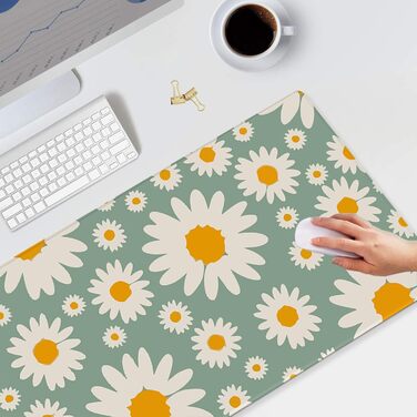 Килимок для миші та клавіатури з PU-шкіри, 90 x 40 см, XXL, вологостійкий, зелений (Ганчіркові гусенята)