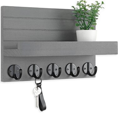 Lwenki Wall Key Holder, Decorative Key and Mail Holder with Shelf has large key hooks for bags, coats – Paulownia wood key hanger with mounting accessories (24.6 cm W x 17.7
