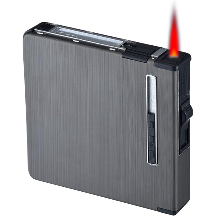 Елегантне Zigarettenetui з запальничкою CAM2, автоматичне витягування, вміщує 20 сигарет, чорний, з металевим малюнком