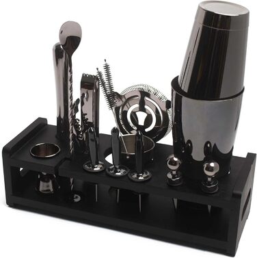 Cocktail Set | Boston Shaker Premium Bartender Set 17-Piece in Black | Lacari ORIGINAL Cocktail Shaker made of Stainless Steel | Shaker, Jigger, Pourer, Strainer, Muddler, Tongs, and more | Cocktail Accessories