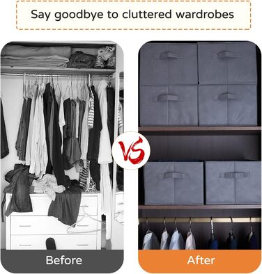 BIGLUFU 6-Piece Closet Organizer Fabric Folding Storage Box Set with 7 Compartments Drawer Organization System Storage for Clothes, T-Shirts, Pants, Underwear, Jeans