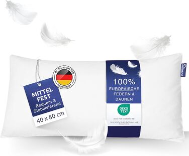 Clemens Down Pillow 40x80 cm Medium Firmness (900g) High-Quality European Feathers 85% & Down 15% Made in Germany, Popular Pillow for Back & Side Sleepers - Down Feather Pillow Stabilizing Medium Firmness 40 x 80 cm