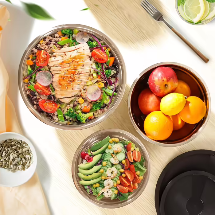 Stainless Steel Bowl Set, 7-Piece, Stainless Steel Mixing Bowls, Salad Bowls, Kitchen Bowls with Lids, Multifunctional Bowls, Nesting