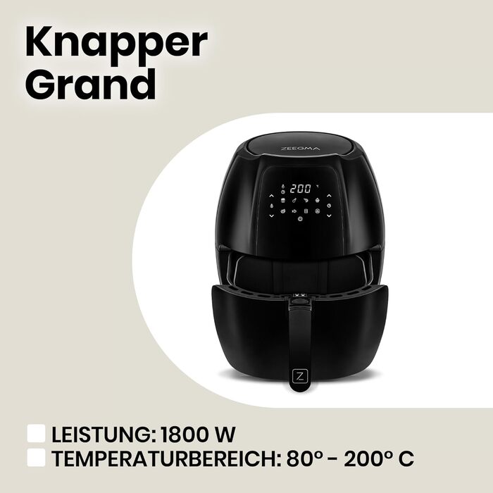 Фритюрниця повітряна ZEEGMA GRAND, 1700 Вт, 9 л, 11 програм, 60-200°C, чорна