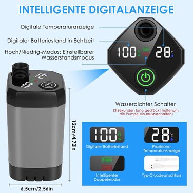 Портативна душова кабіна для кемпінгу GuKKK з насосом, акумулятором 7800mAh та індикатором температури, 2м шланг, регульована насадка, для подорожей